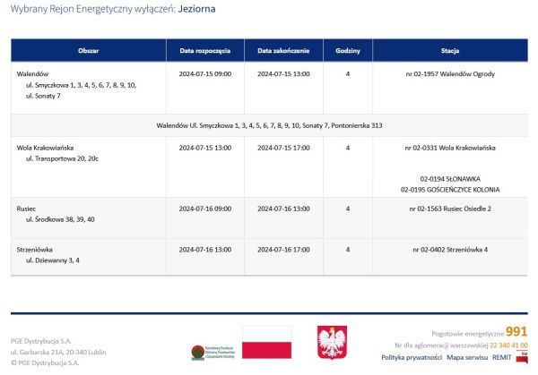 Planowane wyłączenia prądu