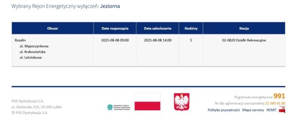 Planowane wyłączenia prądu