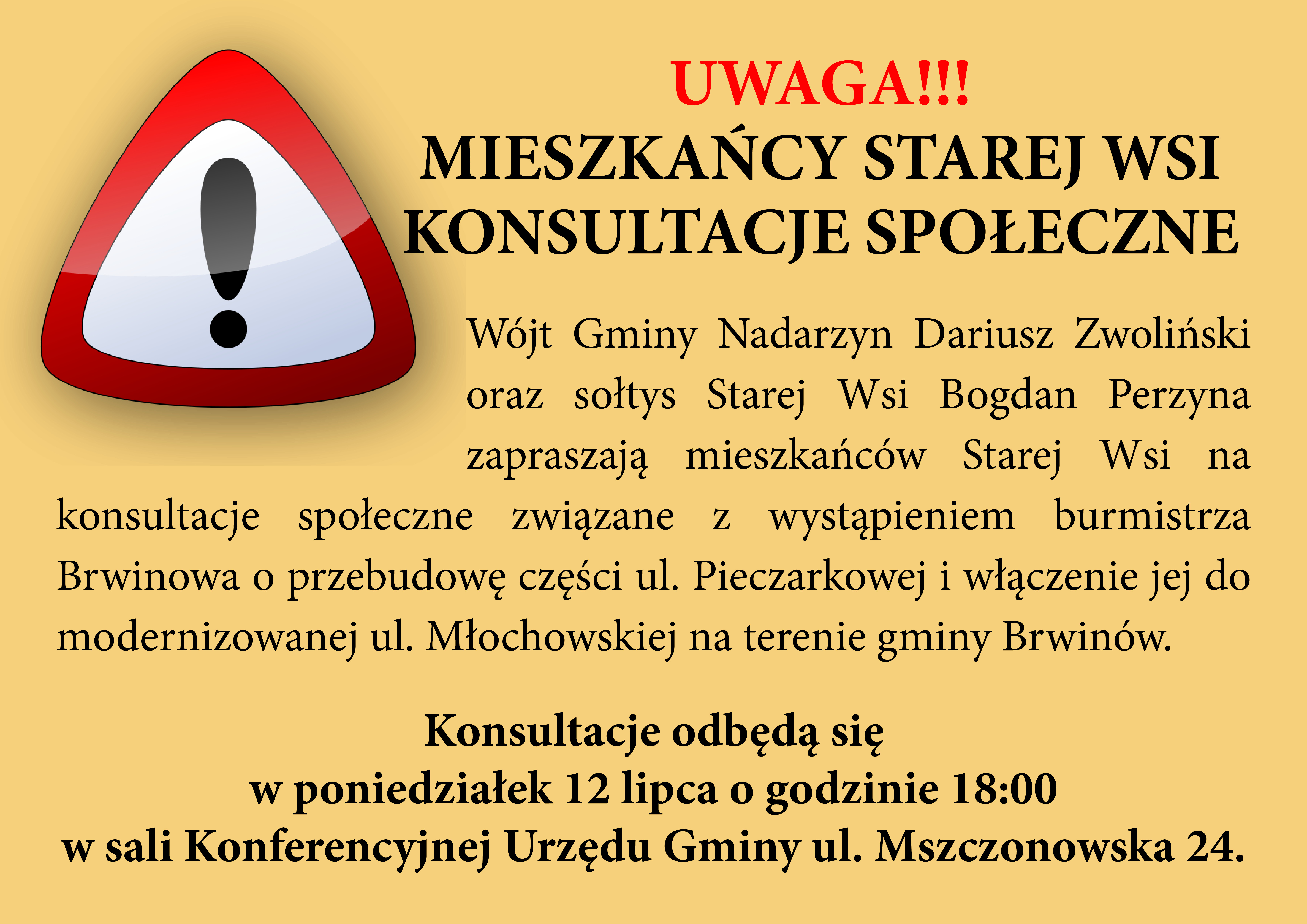 UWAGA!!! Konsultacje społeczne dla Mieszkańców Starej Wsi