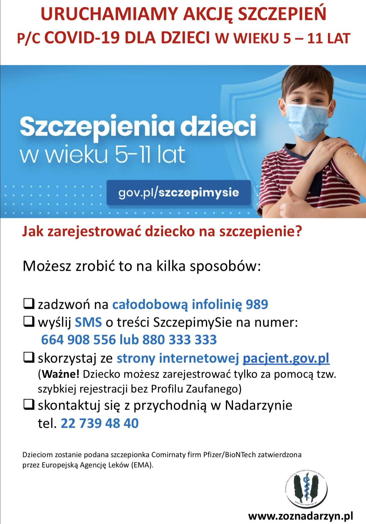 SPGZOZ uruchamia szczepienia dla dzieci w wieku 5-11 lat