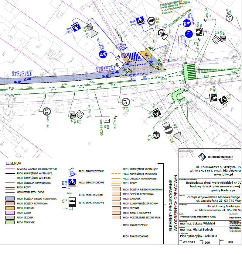 Projekt stałej organizacji ruchu dla planowanej ścieżki rowerowej przy DW720 (ul. Błońska).