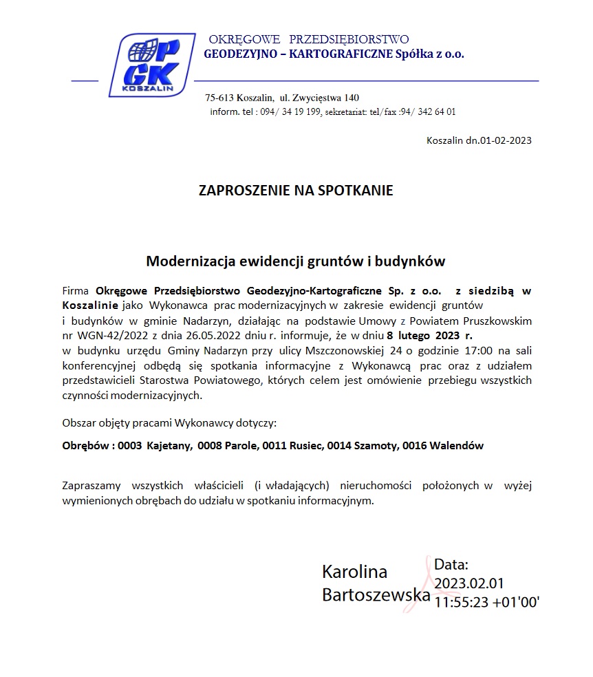 Zaproszenie na spotkanie - Modernizacja ewidencji gruntów i budynków