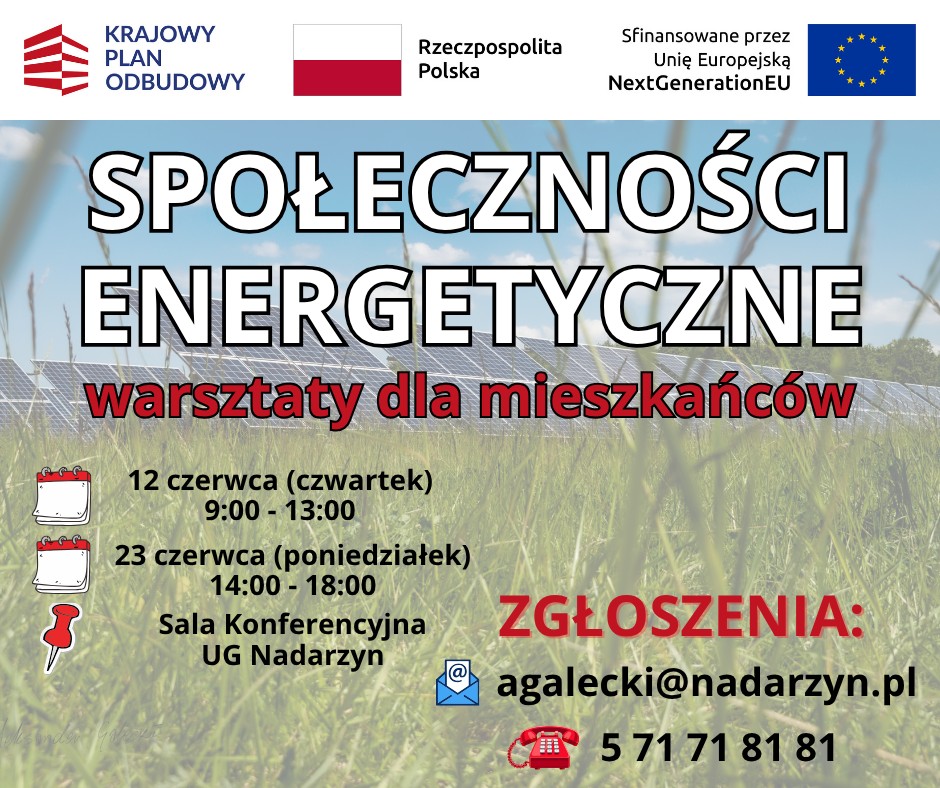 Społeczności energetyczne – zapraszamy na warsztaty dla mieszkańców Gminy Nadarzyn!