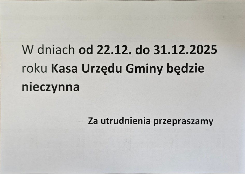 Kasa Urzędu Gminy będzie nieczynna