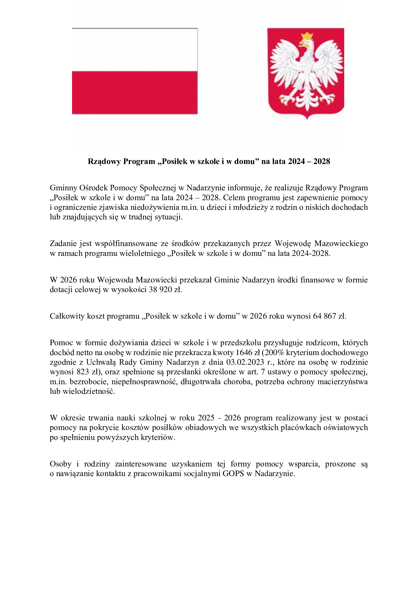 Rządowy Program „Posiłek w szkole i w domu” na lata 2024 – 2028